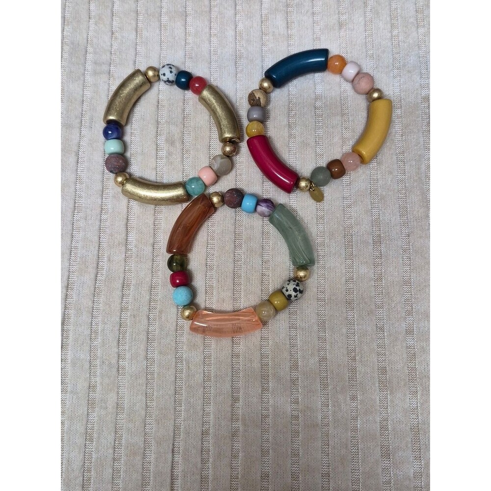 Plunder Multicolor Beaded Bracelet Set of 3 - NIP - Picture 2 of 3